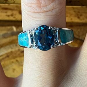 London Blue Topaz Turquoise Sterling Silver Ring Size 6